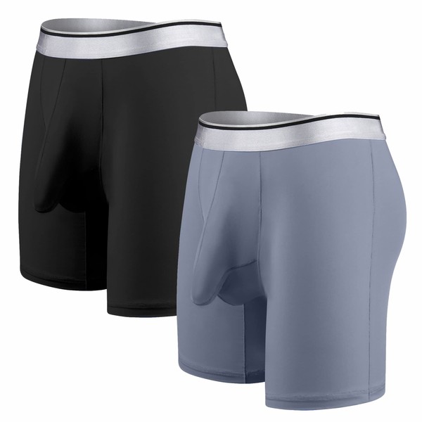Ouruikia Men's Underwear Silky Smooth Boxer Shorts Long Leg Quick