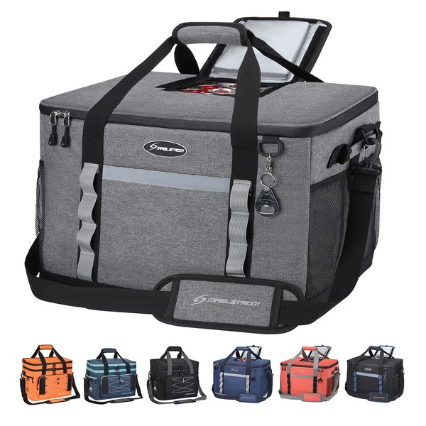 Maelstrom Collapsible Soft Sided Cooler - 75 Cans Extra Large Lunch Cooler Bag Insulated Leakproof Camping Cooler, Portable for Grocery Shopping, Camping, Tailgating and Road Trips，Grey