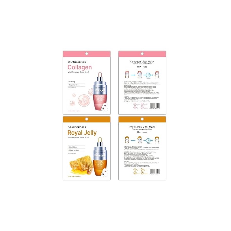 【Orangeroses】 100 Pcs Combo Pack, Premium Korean Essence Facial Mask