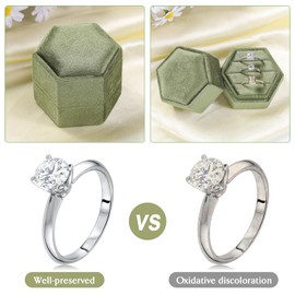 WantGor Velvet Jewelry Ring Box, 3 Slots Hexagon Ring Gift Box Vintage Ring Display Holder Case for Wedding Ceremony Proposal Engagement (Olive Green)