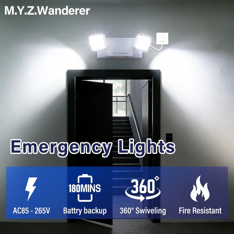 M.Y.Z. Wanderer Emergency Lights with Battery Backup,Hardwired Emergency Exit Light
