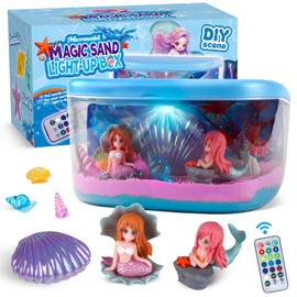 Plunack Mermaid Terrarium Light Up Kit for Kids - Birthday Gift for Girls 4-5-6-7-8-11 Year Old, DIY Mermaid Craft Toy with LED Night Light & Remote - Creative Arts and Crafts Gift for Girls Ages 4-12
