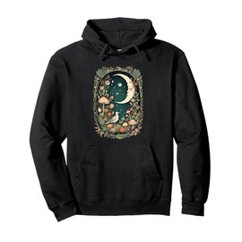 Aesthetic Goblincore and dark Cottagecore Mushroom Moon Bird Pullover Hoodie