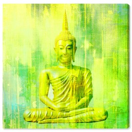 The Oliver Gal Artist Co. Inspirational Spiritual Wall Art Canvas Prints 'Buddha Neon Lime' Home Décor, 30" x 30", Green, Yellow