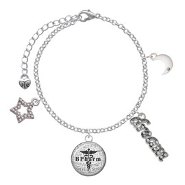 Delight Jewelry Silvertone Domed Black B Pharm - Silvertone Dream Big Charm Bracelet, 7.5+2" Extender