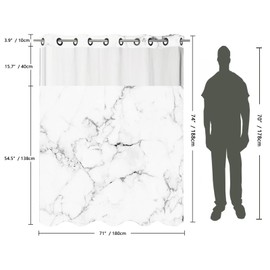 Grey Marble Shower Curtain No Hooks,Shower Curtain Double with Snap in Liner, Waterproof Fabric Bath Curtain with Mesh Top Window,Modern Abstract Decor for Luxury Hotel Grade Bathroom 71" X 74"