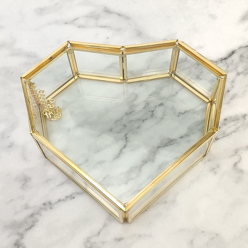 Flip Love Heart Shaped Geometric Glass Jewelry Box Glass Ring