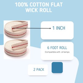 Light of Mine - Rollo de mecha plana de 1 pulgada 100% algodón de 6 pies para linternas a base de aceite de parafina o queroseno y lámparas de aceite con puntada roja auténtica, paquete de 2 unidades