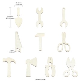Stiesy 50 Pcs Gardening Tools Theme Unfinished Wood Cutouts Wrenches Hammer Axe Saw Pliers Scissors Shovels Shapes Wooden Slice Cutouts Blank Wooden Ornaments for DIY Crafts