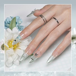 JODSONE Press on Nails Butterfly Almond Shape Cat Eye Handmade 3D Fake Nail Tips Reuseable Fashionable Design Long Lasting Fit Easy to Create Exquisite Fingertips- Medium