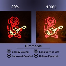 Dachshund Play Guitar Neon Sign Dog Light Up Sign Dimmable Pet LED Neon Light for Dog Wall Room Decor Guitar Neon Light 11.2"×12.9"
