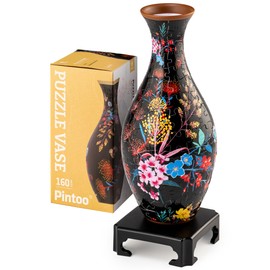 Pintoo 3D Puzzle Vase Unique Flower Vase Made by 160 Curved Plastic Puzzle Pieces House Warming Gift for Flower Arrangements and Home Decoration - [S1031] (Classic, Elegant Floral Print)