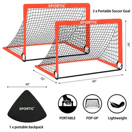 2 Pack 4' x 3' Soccer Goal Net Set, Pop Up Kids Practice Soccer Goals for Indoor and Outdoor.Portable Soccer Net with Carrying Bag & Ground Pegs, Perfect for Backyard, Field, Court (Orange)