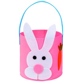 Dkomekii Easter Eggs Basket for Kid Felt Bunny Easter Baskets for Kids, Cute Rabbit with Carrot for Easter Egg Hunt Party Gifts Toy Storage Bucket Party Favors