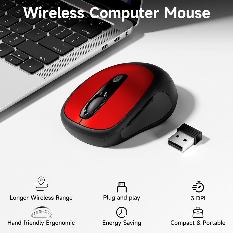 memzuoix Wireless Mouse, 2.4GHz Nano Receiver, 3 DPI Levels (800/1200/1600),
