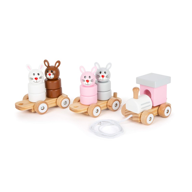 Small Foot 11719 Pull-Along Rabbit Family Made of Wood, Plug-in