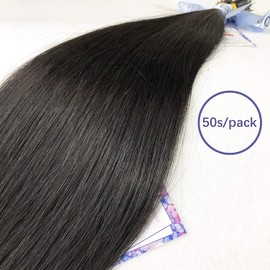 GOOFIT Nano Tip Hair Extensions Nano Beads Human Hair Remy Hair Nano Ring - 1g/s, 50s/pack - (16" #1B Natural Black)