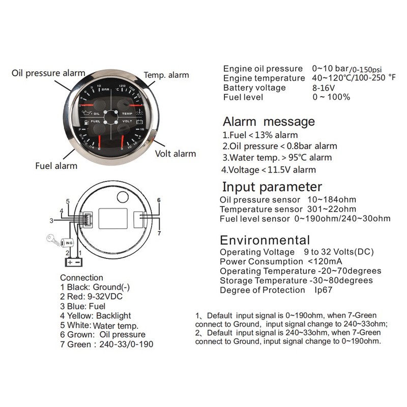 4in1 85mm Guage Multifunction Fuel Level Oil Pressure Water Temp