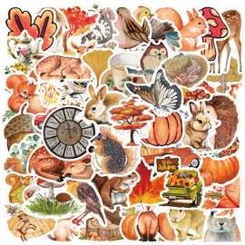 50Pcs Autumn Theme Scrapbook Sticker,Autumn Leaves Animals Maple Leaf Theme