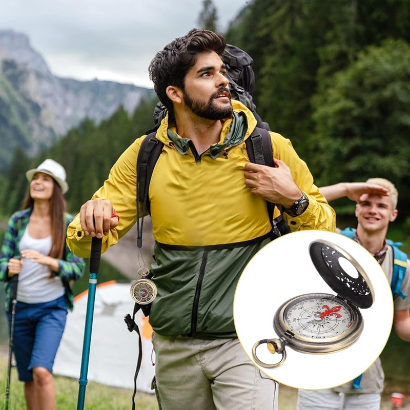 WUERKIYA Hiking Compass, Shockproof Waterproof Brass Hollow Camping Survival Tools