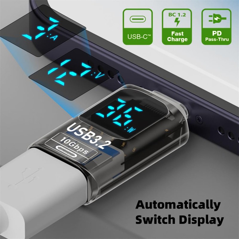 xiwai 3 Pieces/Lot Type C Adapter with Smart LED Digital