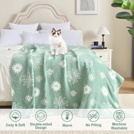 Viviland Fuzzy Checkerboard Grid Throw Blanket Soft Cozy Warm Microfiber All Season Blanket Decor for Couch Sofa Bed Travel Home (Green Floret, 60''x80'')