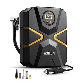 AstroAI Compresor para neumáticos de coche, bomba de aire de 10,3 bar, 12 V CC, con pantalla LCD en tiempo real, presión de los neumáticos preestablec