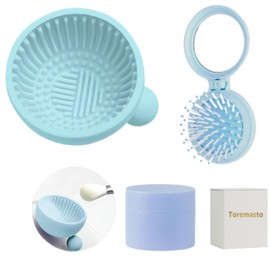 Cosmetic Makeup Brush Cleaning Mat - Silicone Cleaner Scrubber Bowl, Easy Clean Spinner Washer Pad Drying Portable Tool for Women Girls (Blue)