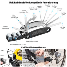 Bicycle Tool Set On the Go Repair Kit Emergency Tool 16 in 1 Bicycle Tool Set Multitool Bicycle Tool Repair Kit Bicycle Tyre Repair Kit with Bag for Road Bikes, Ebike, MTB