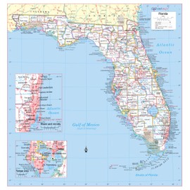 Cool Owl Maps Florida State Wall Map Poster Rolled (Laminated 30"Wx31"H)