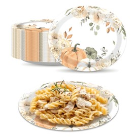 50 Pieces Watercolor Pumpkin Disposable Oval Paper Plates Floral Fall Harvest Heavy Duty Plate Tableware Large Thanksgiving Wedding Picnic Dinner Serving Platters Party Supplies