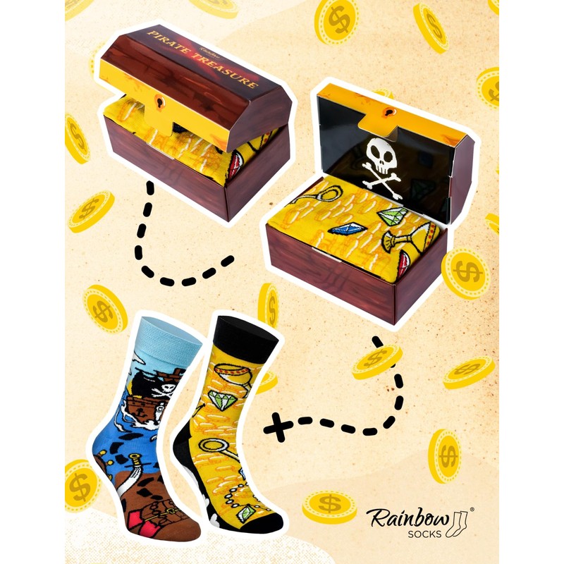 Rainbow Socks - Pirate Treasure Box Socks - Women's Men's