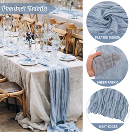 Dusty Blue 10FT Cheesecloth Table Runner Boho Gauze Fabric Table Runner Rustic Sheer Runner for Wedding Bridal Baby Shower Birthday Party Boho Table Decor（1 Pack Dusty Blue）