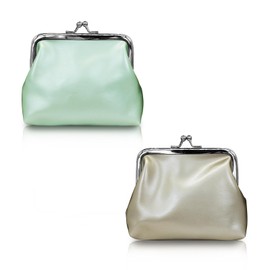 WisePoint 2 Pieces Coin Bag, PU Leather Small Purse, Women's Elegant Small Purse with Kiss Lock, Portable Mini Purse for Women and Girls, Green and light grey, Elegant