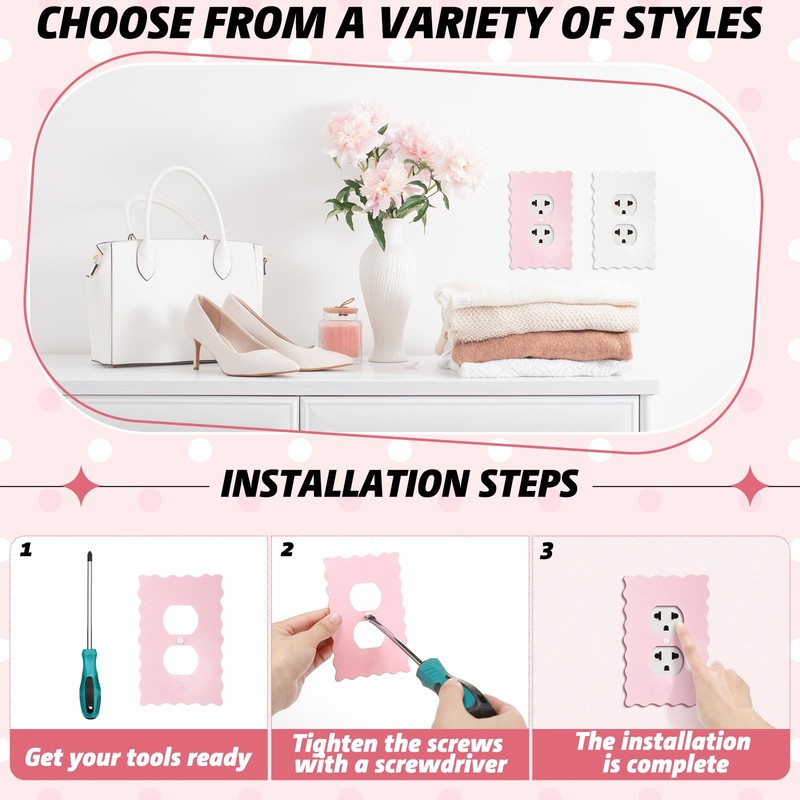 Relaxweex Pink Scalloped Duplex Outlet Covers Wall Plate Room Decor