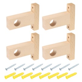 sourcing map 4Pcs Wood Rod Holders, Closet End Support Bracket Wardrobe Drapery Rod Holder with Screws for 25mm Diameter Curtain Pole