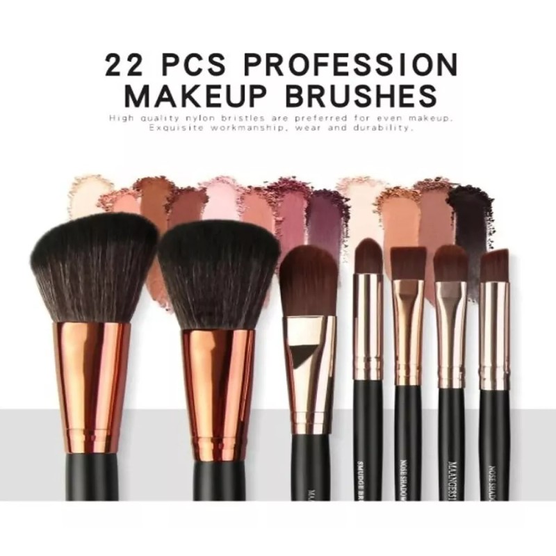 Romo Lux Seguridad Set 22 Brochas Maquillaje Profesional Cepillos Ojos