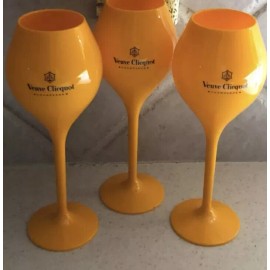VEUVE CLICQUOT SIX ACRYLIC CHAMPAGNE FLUTES IN ORANGE WITH BLACK LOGO ( 6 Pk )