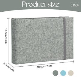 3 Pack Small Photo Albums 6x4, Mini Linen Cover Slip-In Memory Book for Baby, Wedding, and Travel, Holds 300 Photos, Grey, Blue, Green
