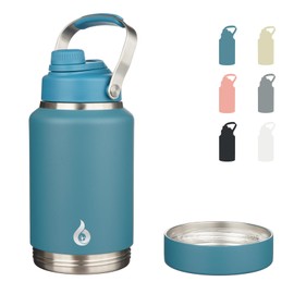 BJPKPK 64oz Insulated Water Bottles, Dishwasher Safe Half gallon Water Bottle with Metal Handle, BPA Free Spout Lid & Detachable Bowl, Large Stainless Steel Water Jugs, Navy Blue