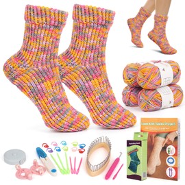 Aeelike Loom Kit for Making Socks, Stocking Loom Kit for Beginners DIY, Looms Set with Yarns, Step-by-Step Instructions, Pompom Maker for Beginners Adult, Handmade Sock Tool, Yellow-Pink Blend