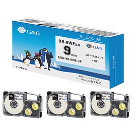 G&G XR-9WE 3pcs 9mm/White Tape/Black Letter Nameland Compatible Tape for Casio