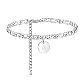Silver Initial Anklets for Women, Surgical Stainless Steel Ankle Bracelets for Women Figaro Chain Anklet, Letter A
