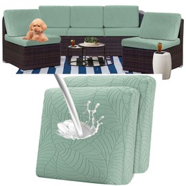 ZGDDPZA 1/2/3/4/8PCS Stretch Patio Sofa Seat Cushion Cover Outdoor TPU Waterproof Replacement Slipcovers Outdoor Elastic Leaf Pattern Textured Porch Couch Furniture Protector (Green,2)