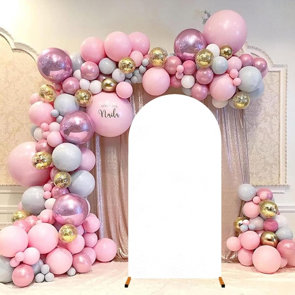 6.6FT Wedding Arch Cover Backdrop, White Spandex Fitted Arch Cover for Round Top Chiara Backdrop Stand Covers for Wedding Party Baby Shower Birthday Decoration