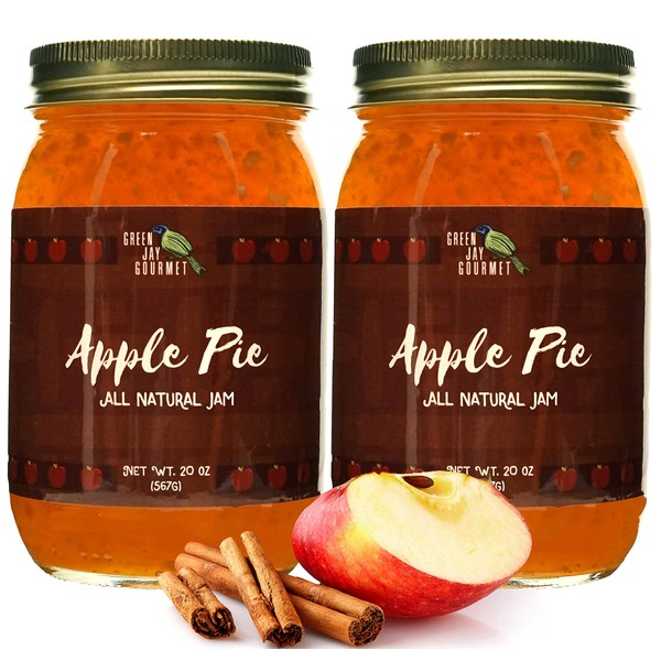 Green Jay Gourmet Apple Pie Jam - All-Natural Fruit Jam with Apples, Cinnamon & Spices - Vegan, Gluten-free Jam - Contains No Preservatives or Corn Syrup - Made in USA - 2 x 20 Ounces