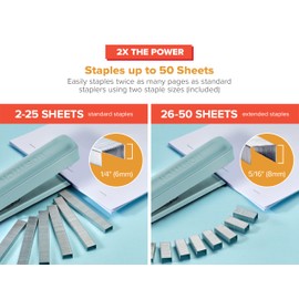 Bostitch Titan Heavy Duty Metal Stapler, 50 Sheet Capacity with 1250 Staples and Ergonomic Staple Remover, Jam Free Stapling, Full Strip Stapler for Desk, Office and Classroom, Sage