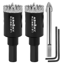 2Pcs 7/8 Inch Diamond Hole Saw with Pilot Drill Bit, 7/8" Serrated Brazing Tile Hole Saw Diamond Core Drill Bits with Guiding Bit for Ceramic Porcelain Tile Glass Stone Granite Marble