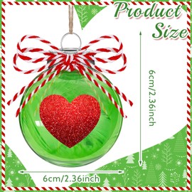 Syhood 8 Pcs Green Furry Christmas Ball Ornaments Christmas Tree Decorations Balls 2.36 Inch Heart Shape Glittering Christmas Ball Decor Xmas Tree Hanging Ornaments