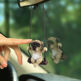 Car ornaments, cute dog pug pendant car mirror car mirror ornaments hanging car mirror accessories birthday gifts decoration charm car hanging